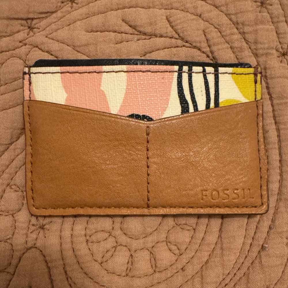 Fossil Tan & White Printed Leather Card Case